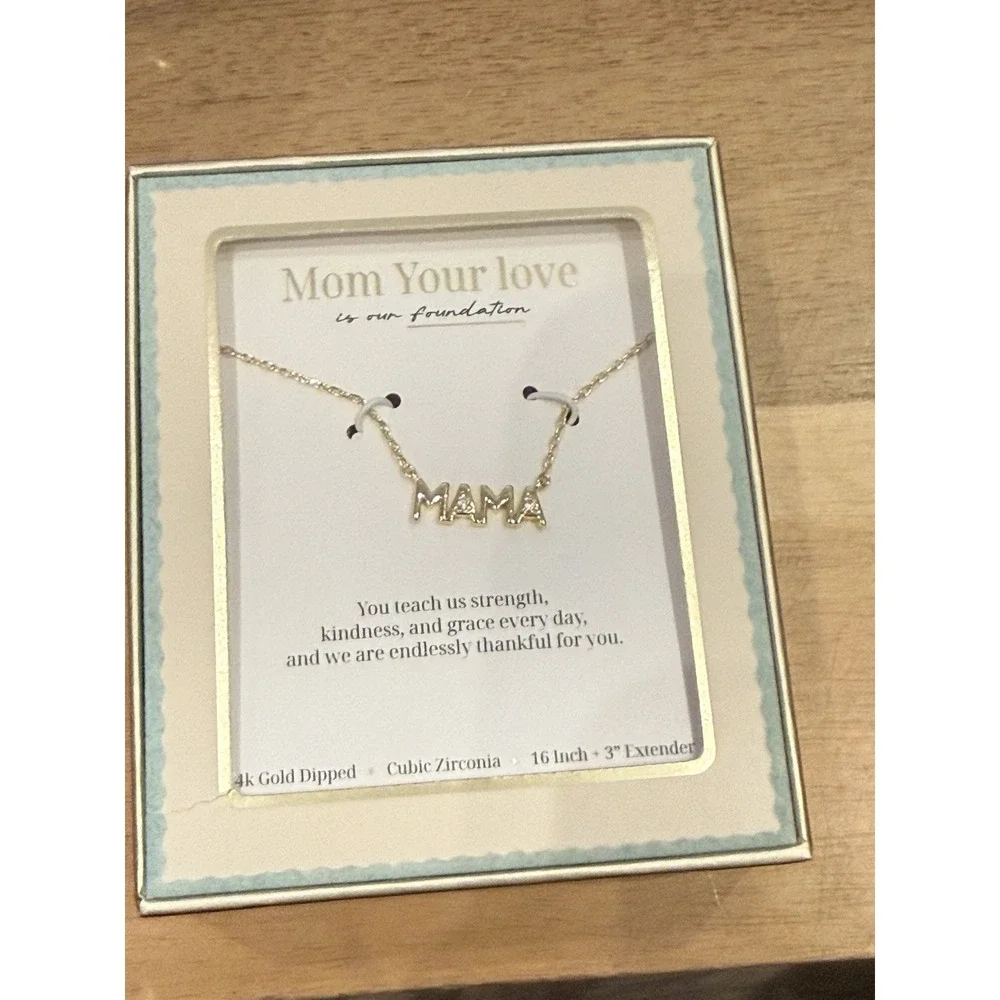 Adornia 14k Gold Plated MAMA Necklace Pendant Crystal‎ Cubic Zirconia NIB Gift